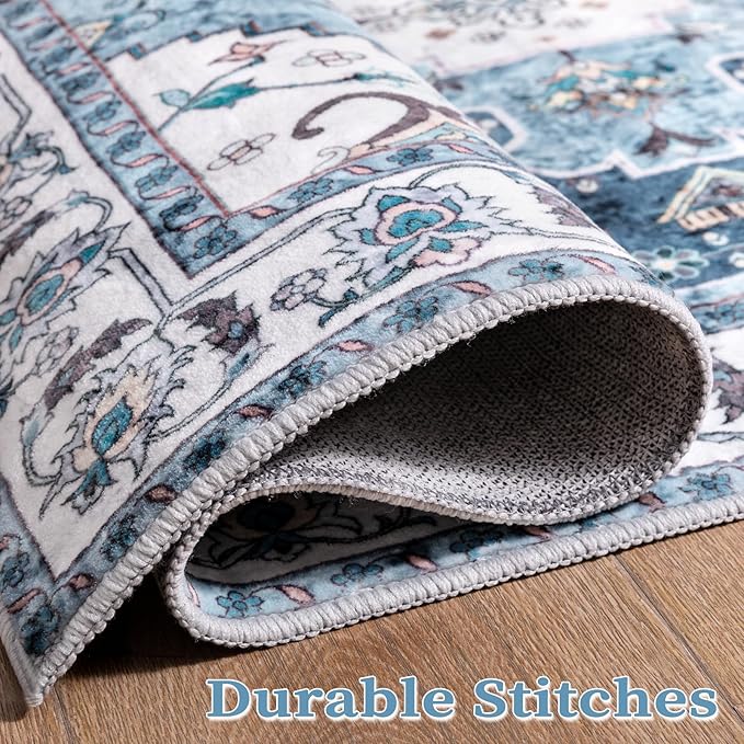 SERISSA Area Rug 4x6 Boho Rugs for Bedroom, Vintage Blue Washable Non Slip Rugs - Image 8