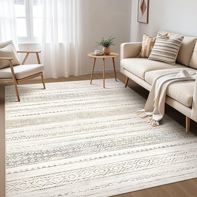Nakagishi Area Rug Living Room Rugs: 4X6 Machine Washable Boho Large Neutral by NakagishiAreaRug