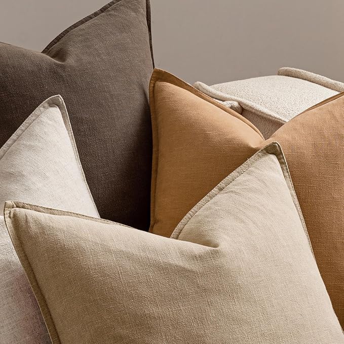 MIULEE Neutral Brown Linen Pillow Covers Pack of 4 Decorative Natural Fall - Image 6