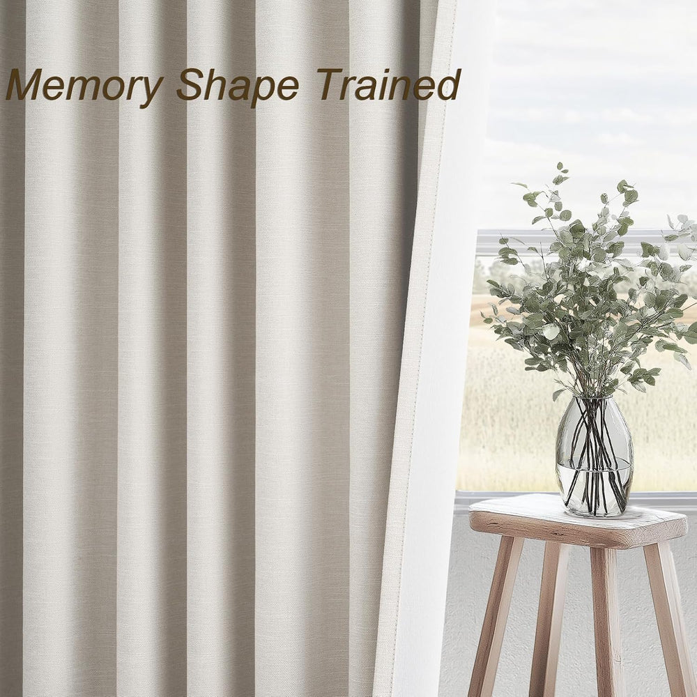 Topfinel Linen Blackout Curtains 96 Inch Long, Boho Farmhouse Ivory Birch Vir...