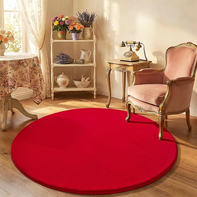 Amearea Red Round Area Rugs 4ft Washable Circle Rugs - Image 7