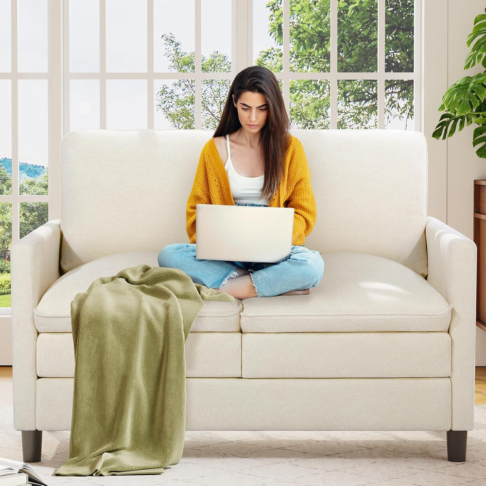 Welzona 3-Layers Cloud Loveseat Sofa, 51" Small Couch, Teddy Small Sofa