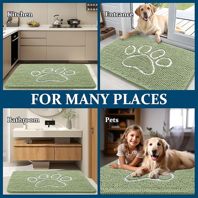 OLANLY Dog Door Mat for Muddy Paws 47x24, Paw Print Design, Absorbs Moisture - Image 8