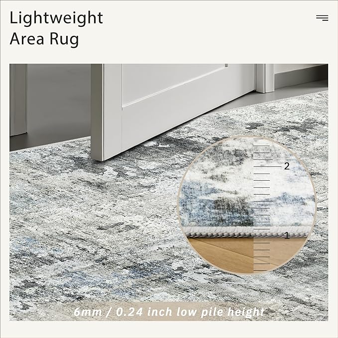 6x9 Abstract Area Rugs for Living Room 6 x 9 Washable Non Slip Low Pile Gray - Image 7