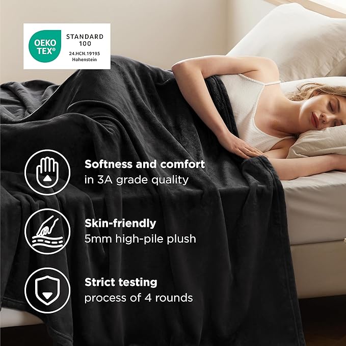 Bedsure GentleSoft Fleece Blankets King Size Black - Image 3