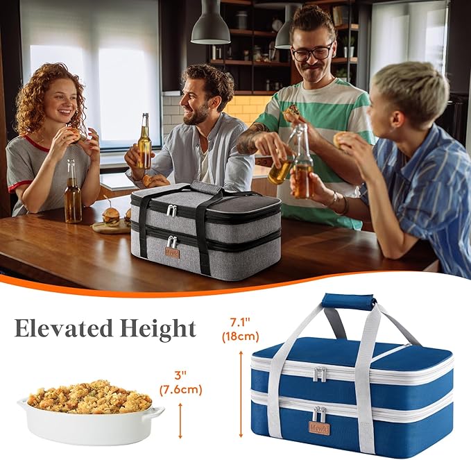 Lifewit Insulated Double Decker Casserole Carrier, Expandable Lasagna Lugger - Image 4