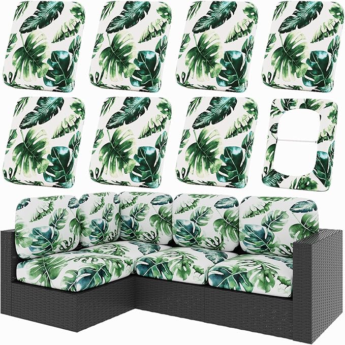hyha 8Pcs Patio Cushion Covers, Stretch Outdoor Couch Cushion Covers, Washable by hyha