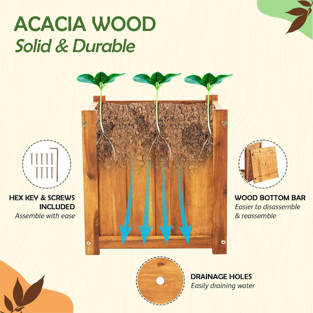 Idzo Hardwood Outdoor Flower Box, Durable Acacia Wood Flower Boxes for Outdoo...