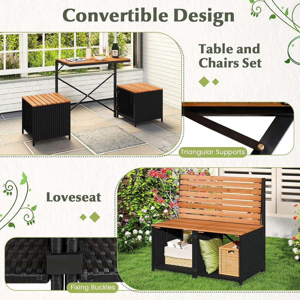 Tangkula 3-in-1 Convertible Bench Bar Table, Outdoor Folding Table & Chair