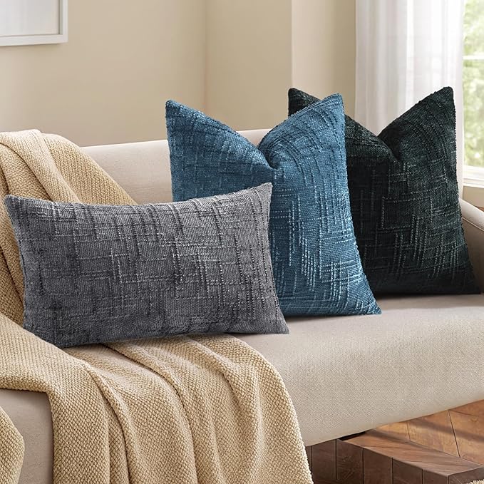 decorUhome Navy Blue Chenille Throw Pillow Covers 16x16 Set of 2 Textured Soft - Image 4