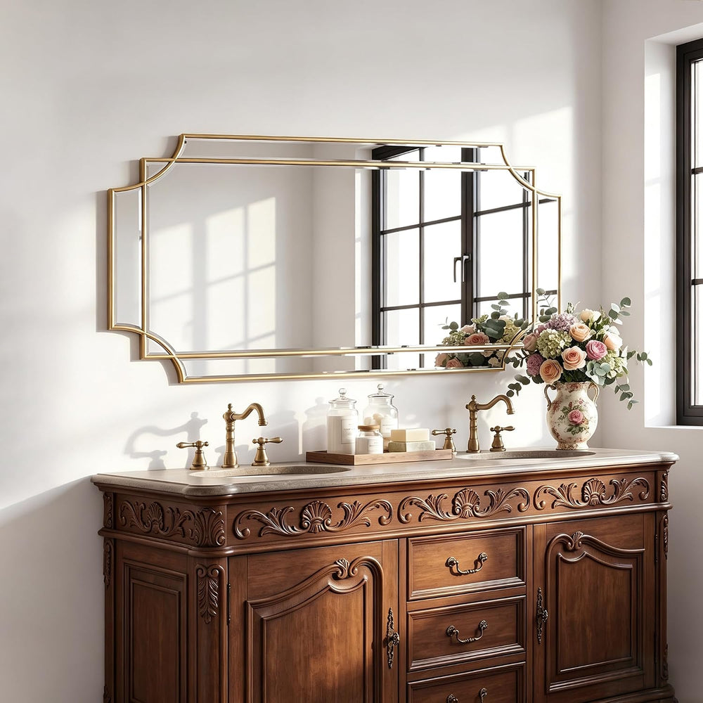 Full Length 47"x24" Beveled Gold Mirror for Wall, Gold Traditional ...