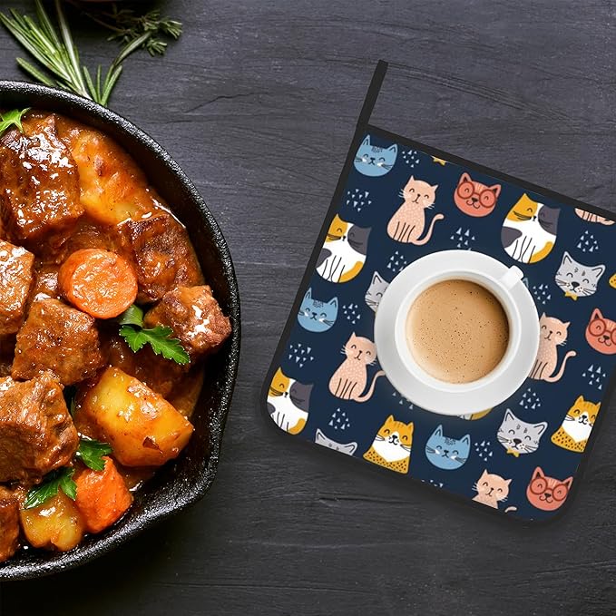 Cute Cat Pot Holder Set of 2, Heat Resistant Potholders Oven Hot Pads - Image 5
