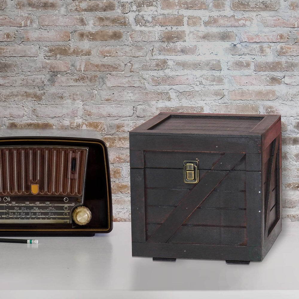 Vintiquewise Stackable Wooden Cargo Crate Style Storage Chest (Black)