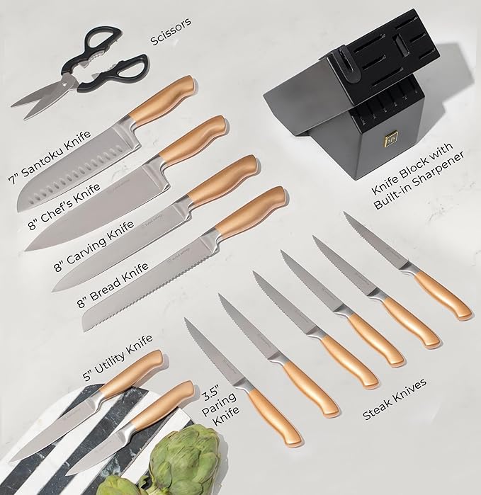 Black and Gold Knife Set for Kitchen