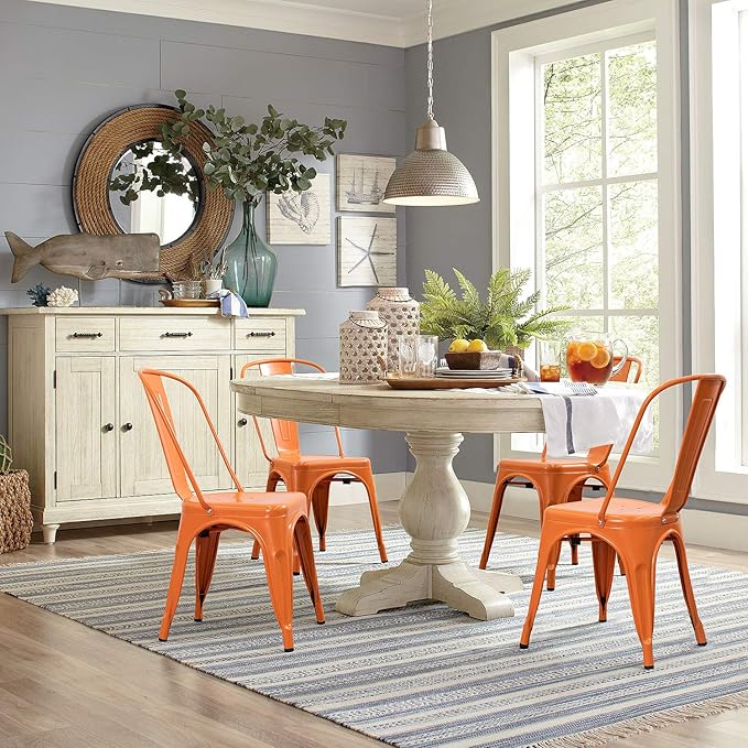 Devoko Metal Indoor-Outdoor Chairs Distressed Style Kitchen Dining Chairs Sta...