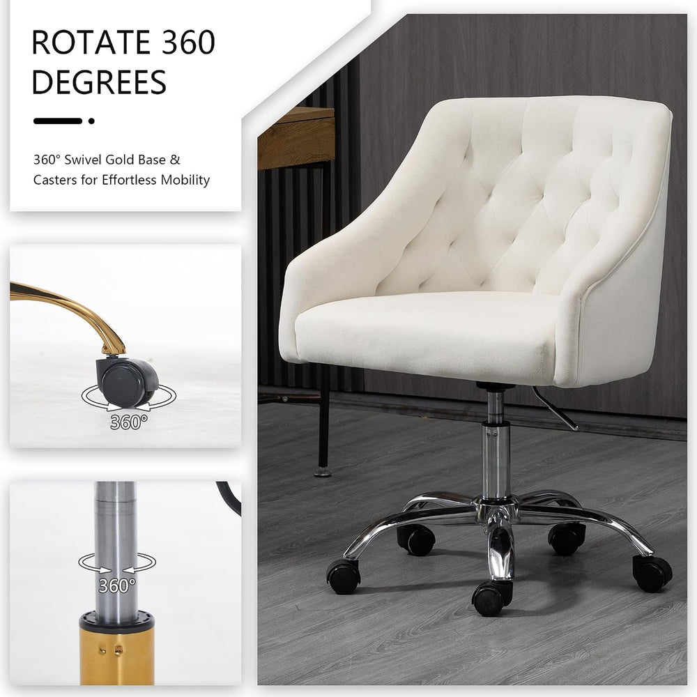 Home Office Chair, Velvet Swivel Adjustable Accent Vanity Chair with Arms Nai...