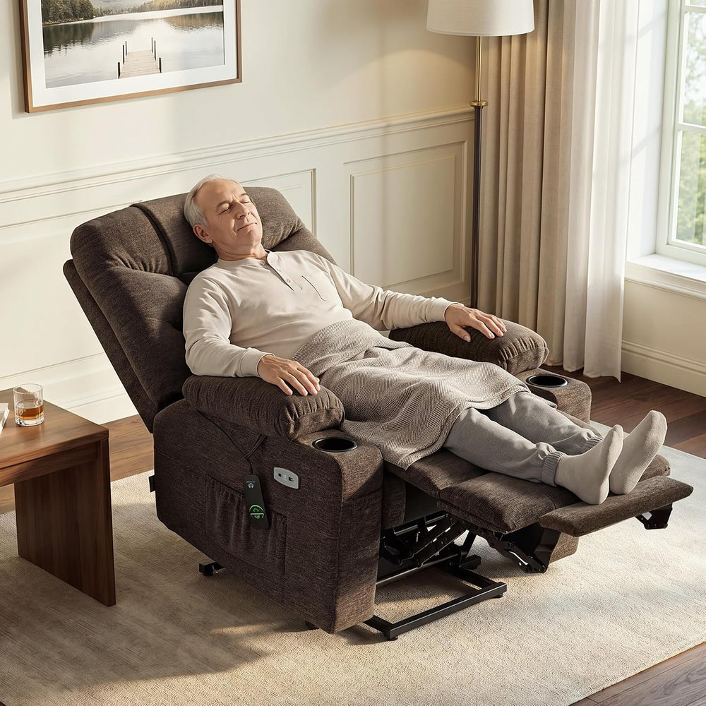 MCombo Power Lift Recliner Chair for Elderly, Fabric 7283 (Brown, Large) | Ex...
