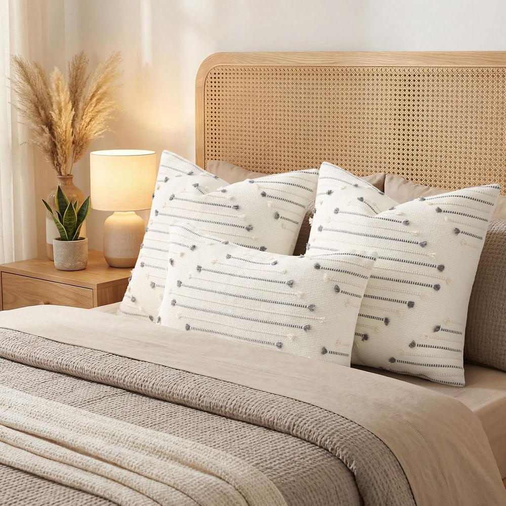Mecatny Boho Outdoor Throw Pillow Covers 20x20 Set of 2 Beige & Grey
