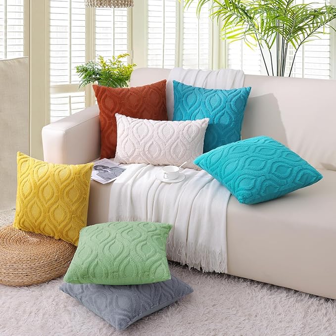 decorUhome Throw Pillow Covers 12x20 Inch Set of 2, Soft Plush Faux Wool Blue - Image 7