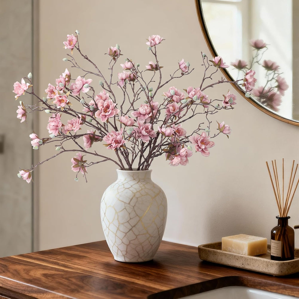HyeFlora 3PCS Artificial Magnolia Flowers Stems for Spring Decoration, Faux P...