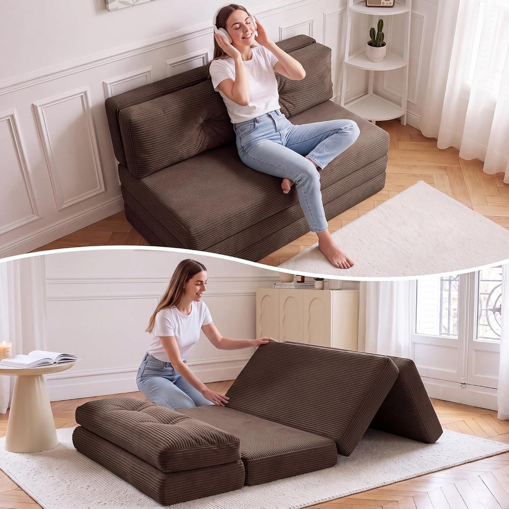 54" Folding Sofa Bed, 3-in-1 Convertible Futon, Tri-Fold Boneless Couch