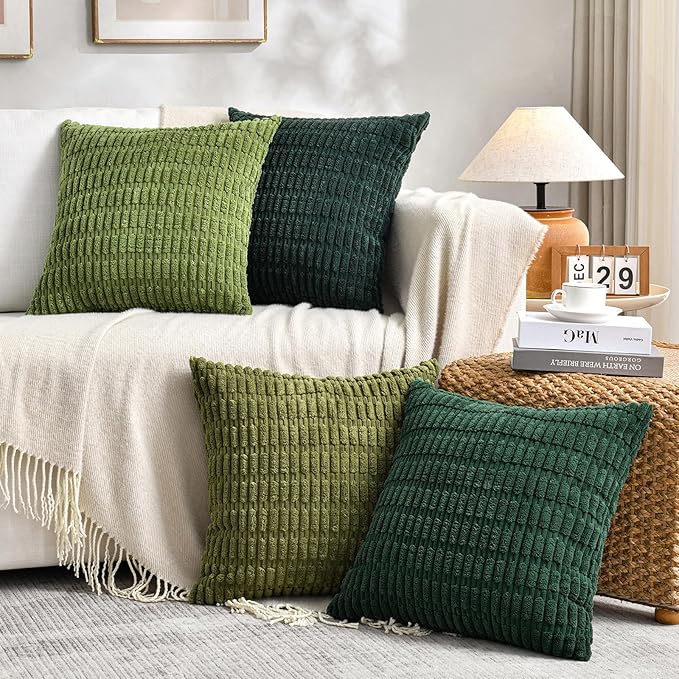 Fancy Homi 4 Packs Boho Moss Green Decorative Throw Pillow Covers 18x18 Inch - Image 6
