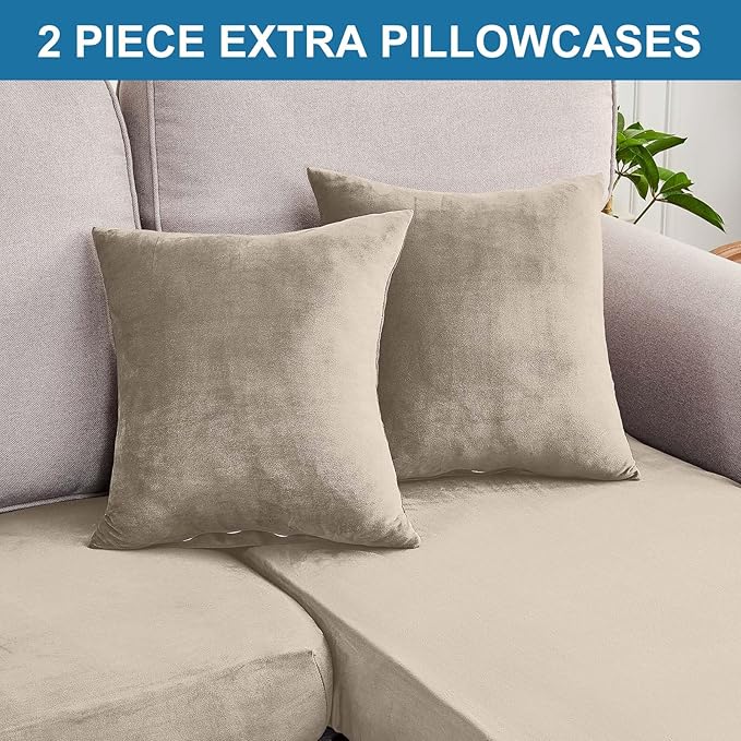 Couch Cover 4-Piece Elastic Velvet Couch Cushion Covers & Chaise Slipcovers - Image 6