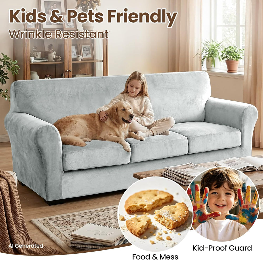 XINEAGE 2-Piece Velvet Armchair Sofa Cover,Couch Covers for Dog,Silver Gray