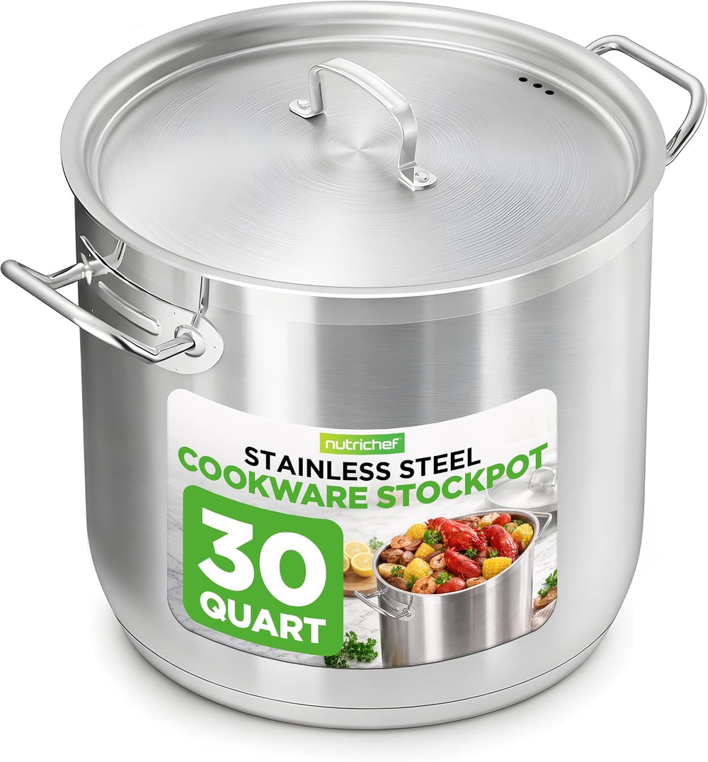 Stainless Steel Cookware Stockpot, 30 Quart Heavy Duty Induction Soup Pot