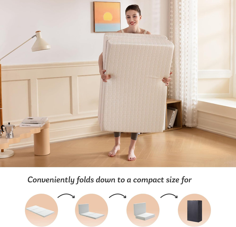 MLILY Foldable Mattress, 4 inch Single Tri Fold Memory Foam Mattress Topper, ...
