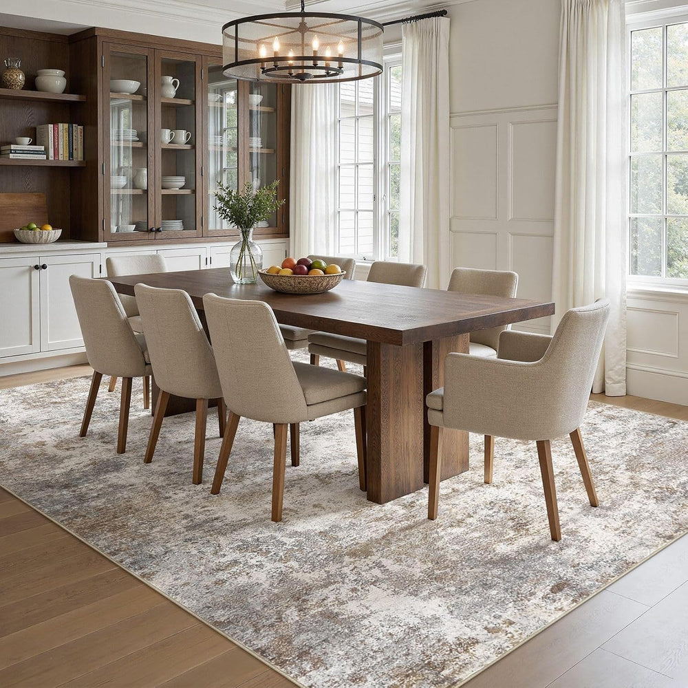 UERMEI 10x14 Area Rug Living Room Rugs Washable Neutral Brown Grey Carpet