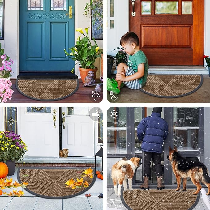 Smiry Half Circle Front Door Mat Outside Entrance, Heavy Duty Sturdy Natural - Image 7
