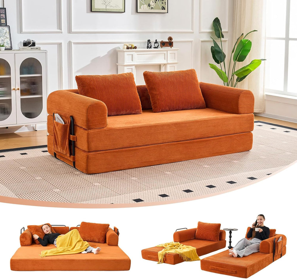 79" Convertible Sofa Bed, 5-in-1Boneless Couch for Living Room with 2 Pi...
