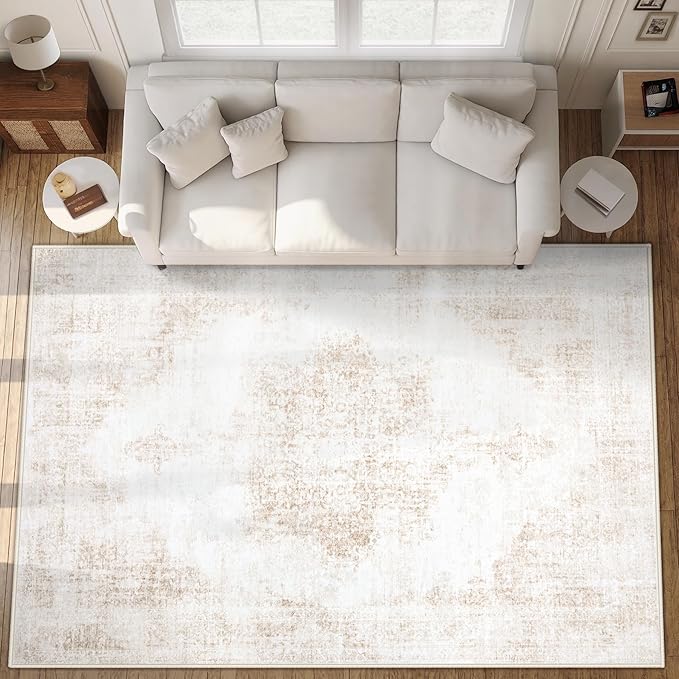 Area Rug 9x12 Vintage Rugs: Large Washable Living Room Rug Retro Medallion by MXSANYOORUG
