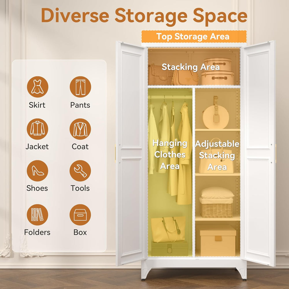 Polup Metal Armoire Wardrobe Closet, 71" Tall Wardrobe Cabinet with 2 Doors