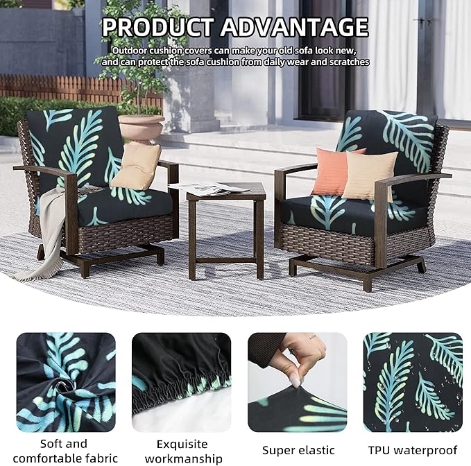 8Pcs Outdoor Cushion Covers, Patio Cushion Covers, Stretch Elastic Slipcovers - Image 3