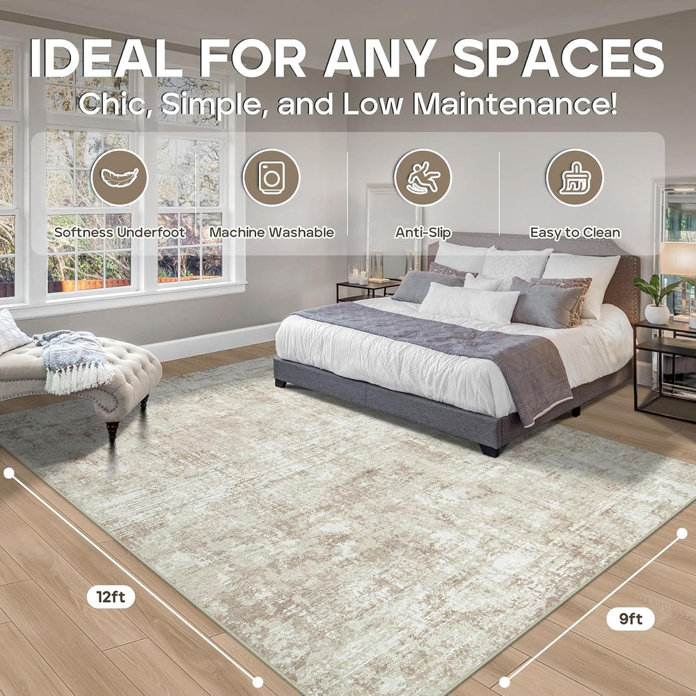 Aelenmu 9x12 Area Rugs for Living Room Bedroom Dining Room Washable Beige