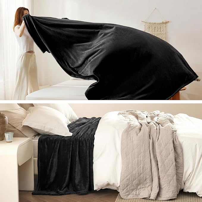 Bedsure GentleSoft Fleece Blankets King Size Black - Image 5