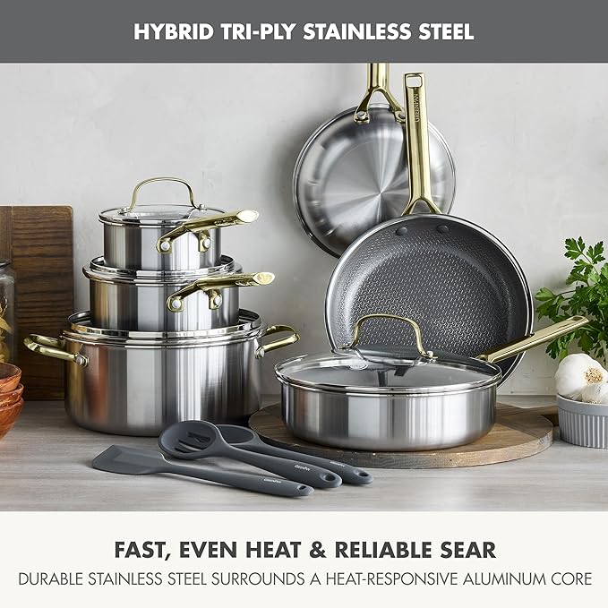 GreenPan Hybrid 13 Piece Nonstick Stainless Steel Cookware Set, APEX Tri-Ply - Image 3