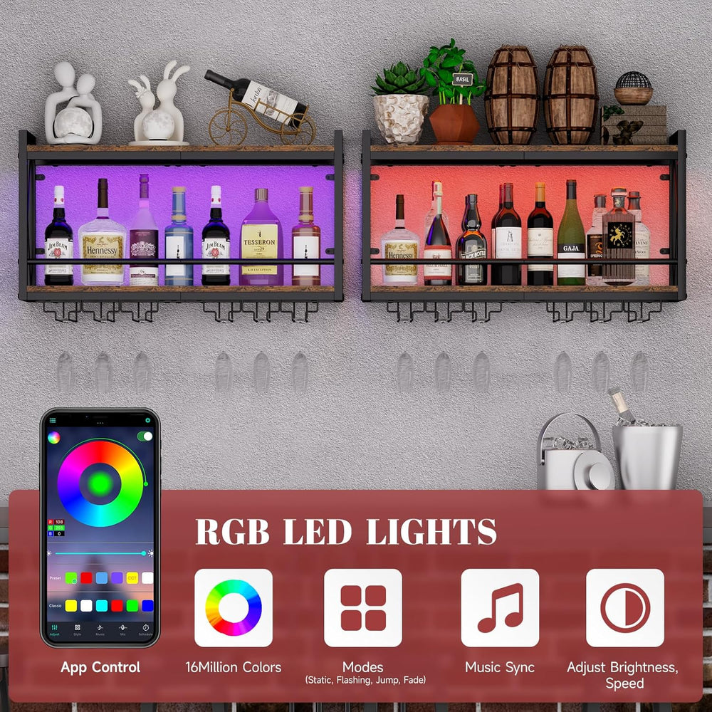 Shikha LED Wall Mounted Wine Rack with Glass Holder for Home Bar Kitchen | 31...