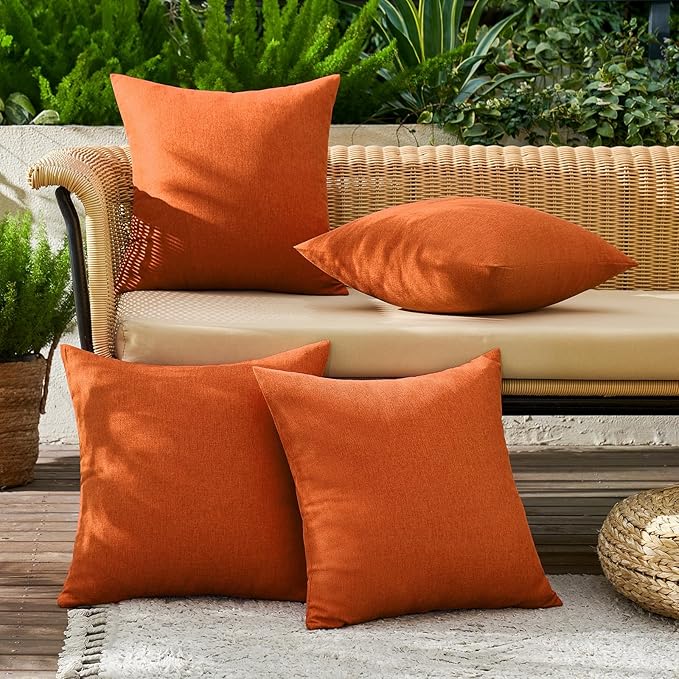 MIULEE Pack of 4 Decorative Outdoor Throw Pillow Covers Linen Waterproof Pillow - Image 2