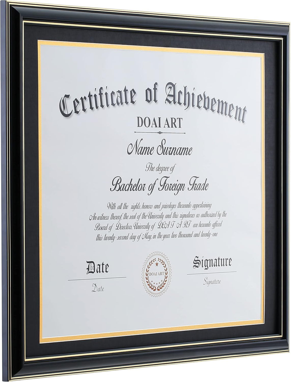 DOAI ART Diploma Frame 14 x 17 with Mat Black Solid Wood HD Glass,Mahogany