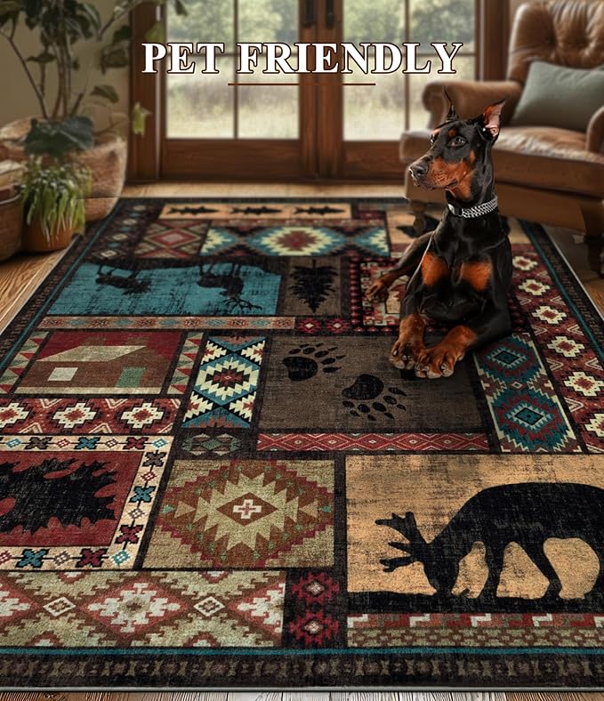 YIHOUSE Rustic Cabin Area Rug 6x9, Machine Washable Lodge Bear Rug, Non-Slip - Image 6