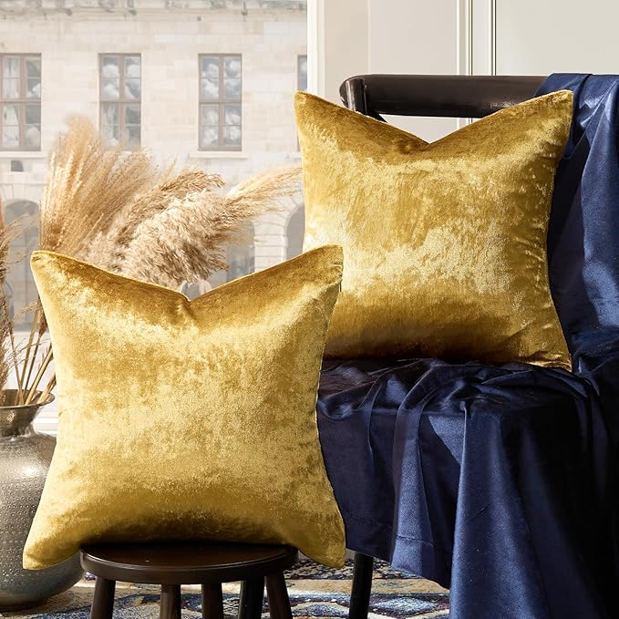 GIGIZAZA Gold Velvet Decorative 20x20 Throw Pillow Covers by GIGIZAZAFocusingonhomedecoration