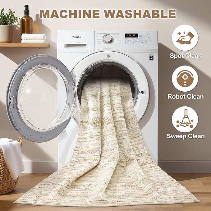 Nakagishi Area Rugs 9x12 Living Room: Washable Boho Large Neutral Modern Soft - Image 2