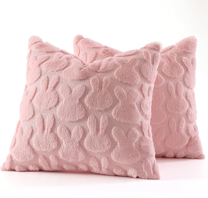 decorUhome Easter Bunny Pillow Covers 16x16 Inch Set of 2, Soft Plush Faux Wool - Image 7