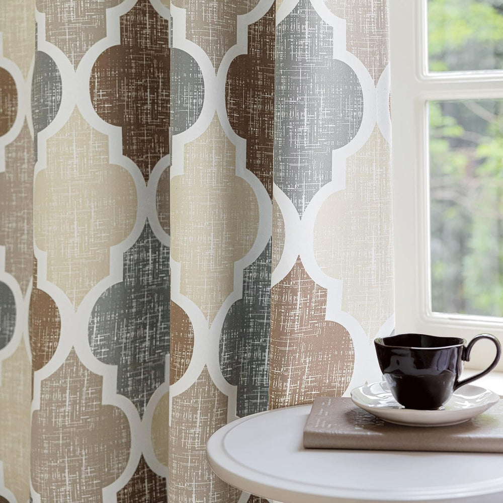 Beauoop Moroccan 100% Blackout Curtains Bedroom Brown Grey 50x63 2 Panels
