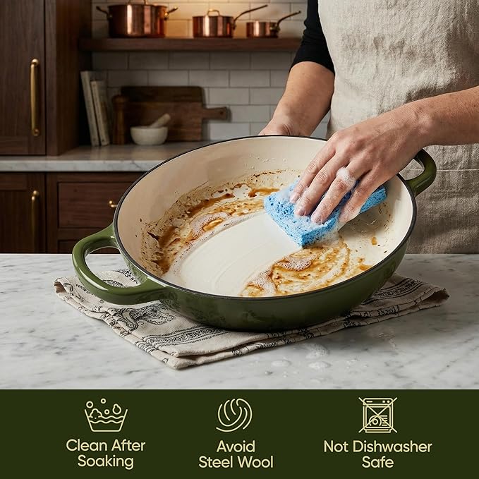 3 Quart Enameled Cast Iron Braiser, Non Stick Enameled Cast Iron Skillet - Image 6