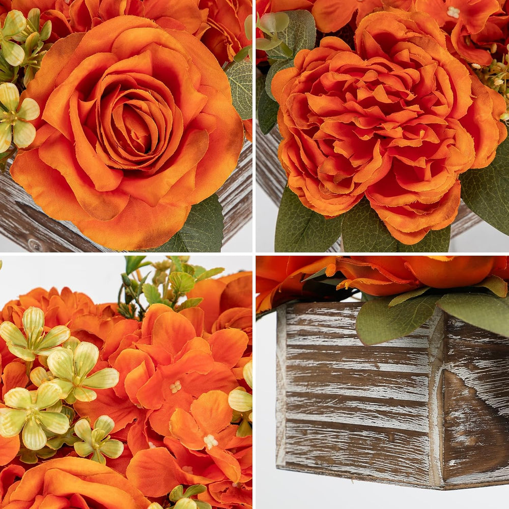 DILATATA Flower Arrangement with Wooden Vase 14" Artificial Flowers in P...