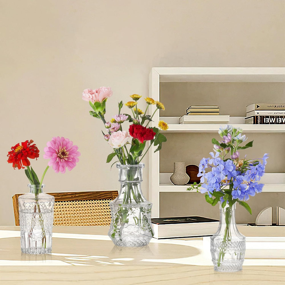 Glass Bud Vase Set of 32 Pcs, Vintage Clear Small Glass Vases for Flowers, Gl...